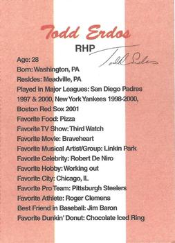 2002 Dunkin' Donuts Pawtucket Red Sox #NNO Todd Erdos Back