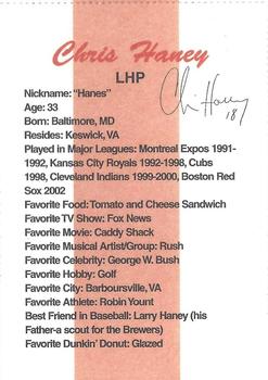 2002 Dunkin' Donuts Pawtucket Red Sox #NNO Chris Haney Back