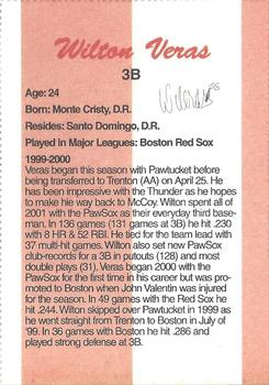2002 Dunkin' Donuts Pawtucket Red Sox #NNO Wilton Veras Back