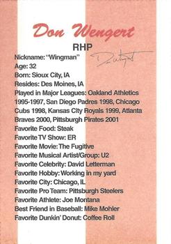 2002 Dunkin' Donuts Pawtucket Red Sox #NNO Don Wengert Back
