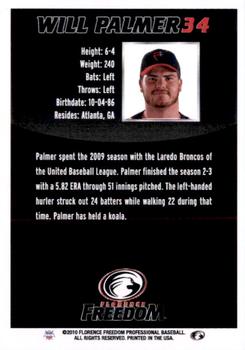 2010 Florence Freedom #NNO Will Palmer Back