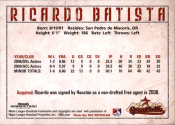 2010 Grandstand Greeneville Astros #NNO Ricardo Batista Back
