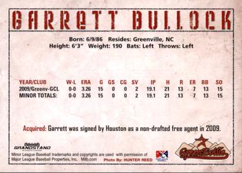 2010 Grandstand Greeneville Astros #NNO Garrett Bullock Back