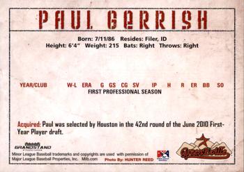 2010 Grandstand Greeneville Astros #NNO Paul Gerrish Back
