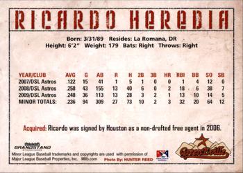 2010 Grandstand Greeneville Astros #NNO Ricardo Heredia Back