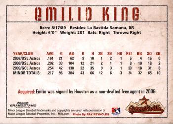 2010 Grandstand Greeneville Astros #NNO Emilio King Back