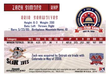 2010 Grandstand Eastern League All-Star Game Western Divsion #NNO Zach Simons Back
