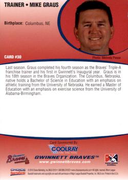 2010 Choice Gwinnett Braves SGA #30 Mike Graus Back