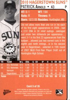 2010 MultiAd Hagerstown Suns #3 Patrick Arnold Back