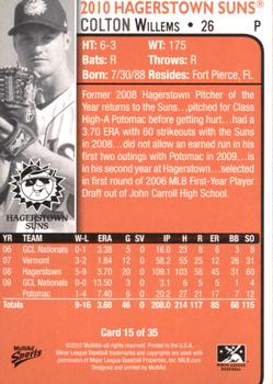 2010 MultiAd Hagerstown Suns #15 Colton Willems Back