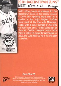2010 MultiAd Hagerstown Suns #28 Matt LeCroy Back