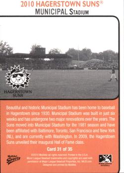 2010 MultiAd Hagerstown Suns #31 Municipal Stadium Back