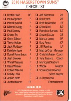 2010 MultiAd Hagerstown Suns #35 Checklist Back