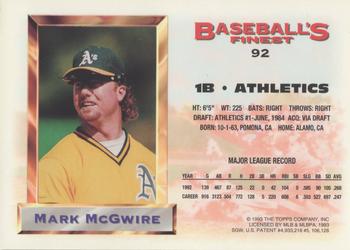 1993 Finest - All-Stars Jumbo #92 Mark McGwire Back