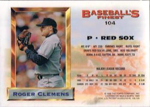 1993 Finest - All-Stars Jumbo #104 Roger Clemens Back