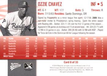 2010 MultiAd Reading Phillies #8 Ozzie Chavez Back