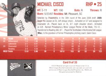 2010 MultiAd Reading Phillies #9 Michael Cisco Back