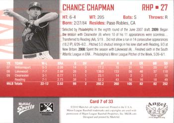 2010 MultiAd Reading Phillies SGA #7 Chance Chapman Back