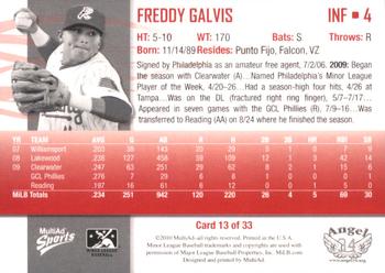 2010 MultiAd Reading Phillies SGA #13 Freddy Galvis Back