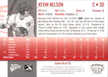 2010 MultiAd Reading Phillies SGA #19 Kevin Nelson Back