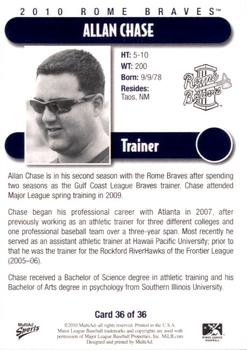 2010 MultiAd Rome Braves #36 Allan Chase Back