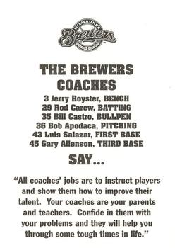 2001 Milwaukee Brewers Police - Wisconsin River Golf Club & Warehouse Specialists Inc #NNO Jerry Royster / Rod Carew / Bill Castro / Bob Apodaca / Gary Allenson / Luis Salazar Back