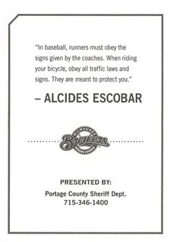 2010 Milwaukee Brewers Police - Portage County Sheriff Dept. #NNO Alcides Escobar Back