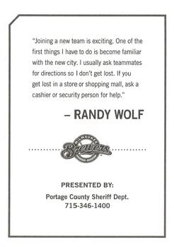 2010 Milwaukee Brewers Police - Portage County Sheriff Dept. #NNO Randy Wolf Back