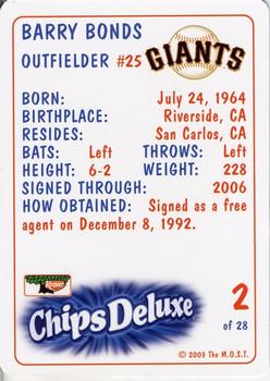 2003 Keebler San Francisco Giants SGA #2 Barry Bonds Back