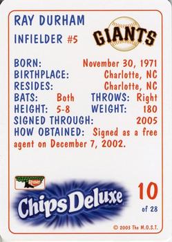 2003 Keebler San Francisco Giants SGA #10 Ray Durham Back