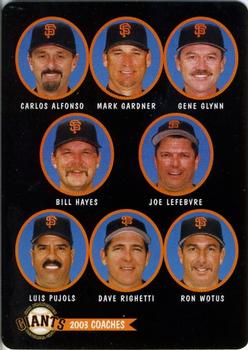 2003 Keebler San Francisco Giants SGA #28 Coaches (Carlos Alfonso / Mark Gardner / Gene Glynn / Bill Hayes / Joe Lefebvre / Luis Pujols / Dave Righetti / Ron Wotus) Front
