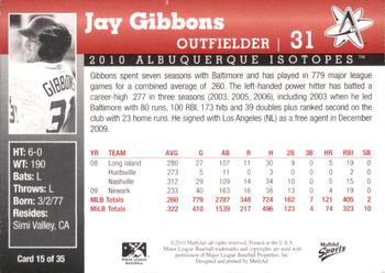 2010 MultiAd Albuquerque Isotopes #15 Jay Gibbons Back