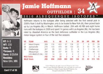 2010 MultiAd Albuquerque Isotopes #17 Jamie Hoffmann Back