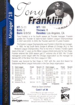 2010 MultiAd Trenton Thunder #1 Tony Franklin Back