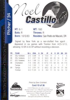 2010 MultiAd Trenton Thunder #10 Noel Castillo Back