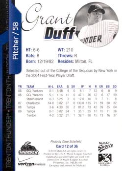 2010 MultiAd Trenton Thunder #12 Grant Duff Back
