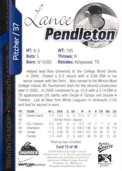 2010 MultiAd Trenton Thunder #15 Lance Pendleton Back