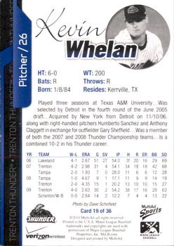 2010 MultiAd Trenton Thunder #19 Kevin Whelan Back