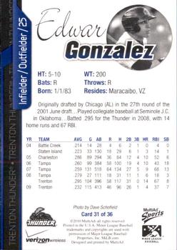 2010 MultiAd Trenton Thunder #31 Edwar Gonzalez Back