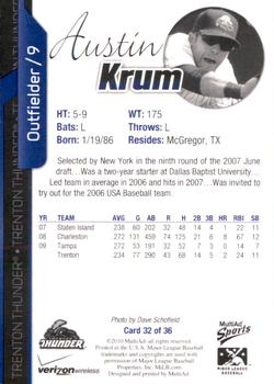2010 MultiAd Trenton Thunder #32 Austin Krum Back