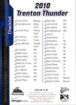 2010 MultiAd Trenton Thunder #36 Checklist Back
