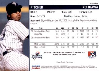 2010 Choice Scranton/Wilkes-Barre Yankees #9 Kei Igawa Back