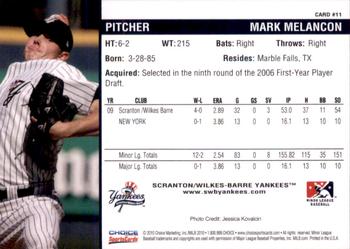2010 Choice Scranton/Wilkes-Barre Yankees #11 Mark Melancon Back