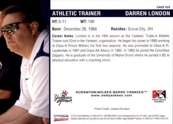 2010 Choice Scranton/Wilkes-Barre Yankees #29 Darren London Back