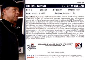 2010 Choice Scranton/Wilkes-Barre Yankees #32 Butch Wynegar Back
