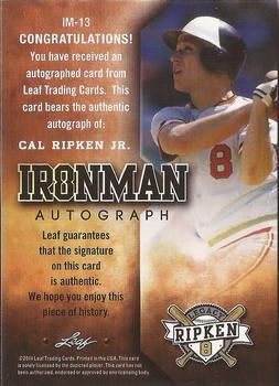 2014 Leaf Cal Ripken Ironman Signature Collection #IM-13 Cal Ripken Jr. Back