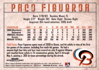 2010 Grandstand Bowie Baysox #NNO Paco Figueroa Back