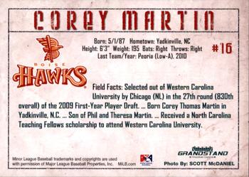 2010 Grandstand Boise Hawks #NNO Corey Martin Back