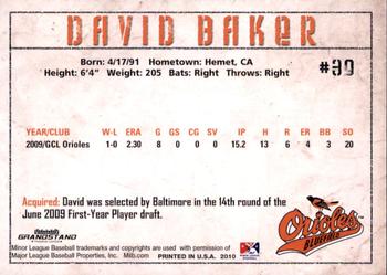 2010 Grandstand Bluefield Orioles #NNO David Baker Back