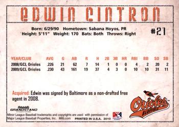 2010 Grandstand Bluefield Orioles #NNO Edwin Cintron Back